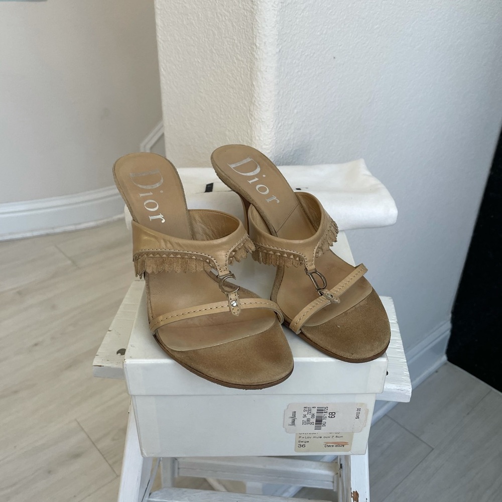 Dior suede heels beige fringe CD 36 neiman Marcus